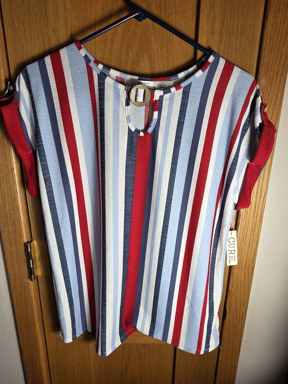 Cure Red & Blue Striped Short Sleeve Blouse Small 4th Of July Patriotic Y2K 90's